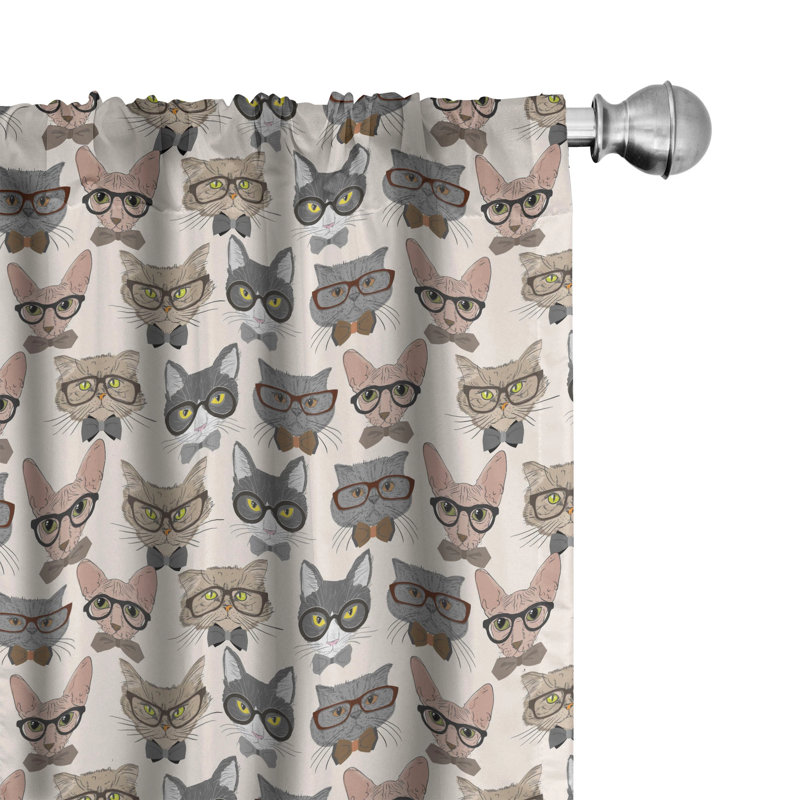 Cat Semi-Sheer Rod Pocket Curtain Panels, 28" x 95"