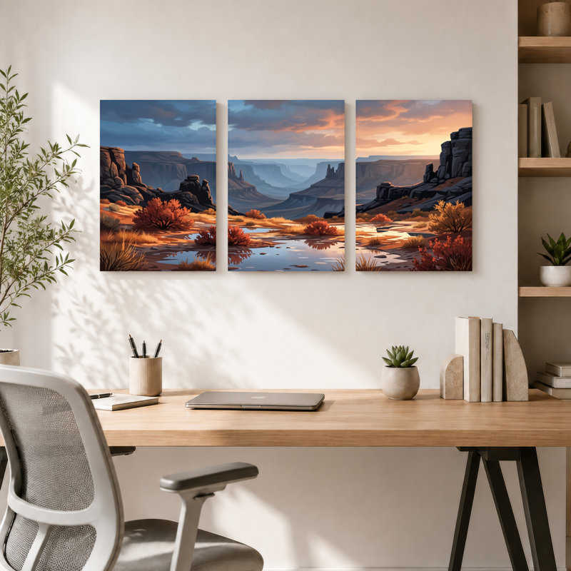 Ensemble de 3 tableaux sur toile « Canyon du désert » pour la décoration du salon et de la chambre., 2030