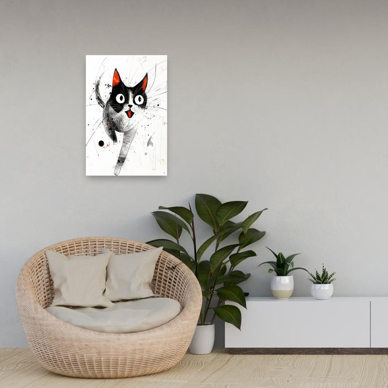 «Happy Tuxedo Cat», art mural moderne, 24" H x 16" W