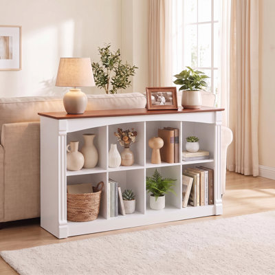 55.1" L Farmhouse Style 8 Cube Storage Bookcase, Wooden Horizontal 2-Tier Bookshelf Console Table for Livingroom Home Office