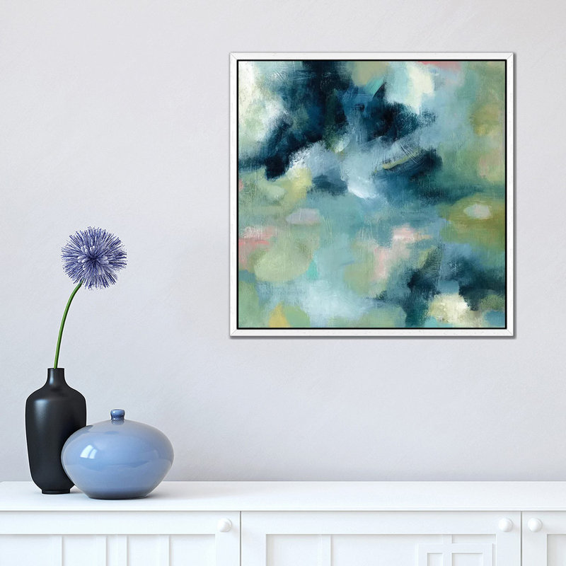 Water Garden 1 Piece Painting on Canvas, 45.72 cm H x 45.72 cm W, White Framed Canvas