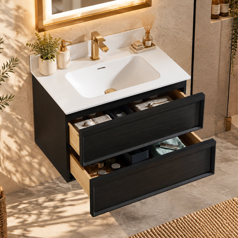 Meuble-lavabo mural flottant 36 po Modern, Black, 30"
