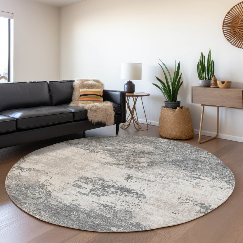 Aera Gray Washable Indoor-Outdoor Rug - , 8' x 8'