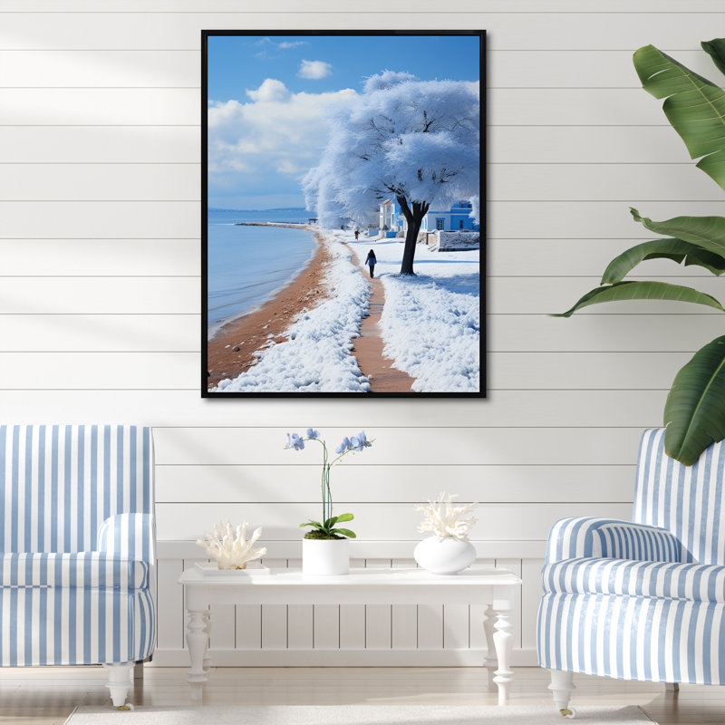 «Coastal Seaside Stroll II - Nautique et plage», reproduction sur toile, H 20 po x l 12 po x P 1 po, Cadre flottant noir