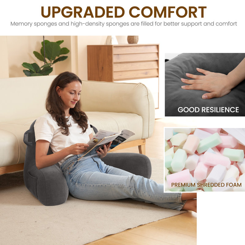 Comfy Backrest Pillow Arm Pillow With Pockets, Grey