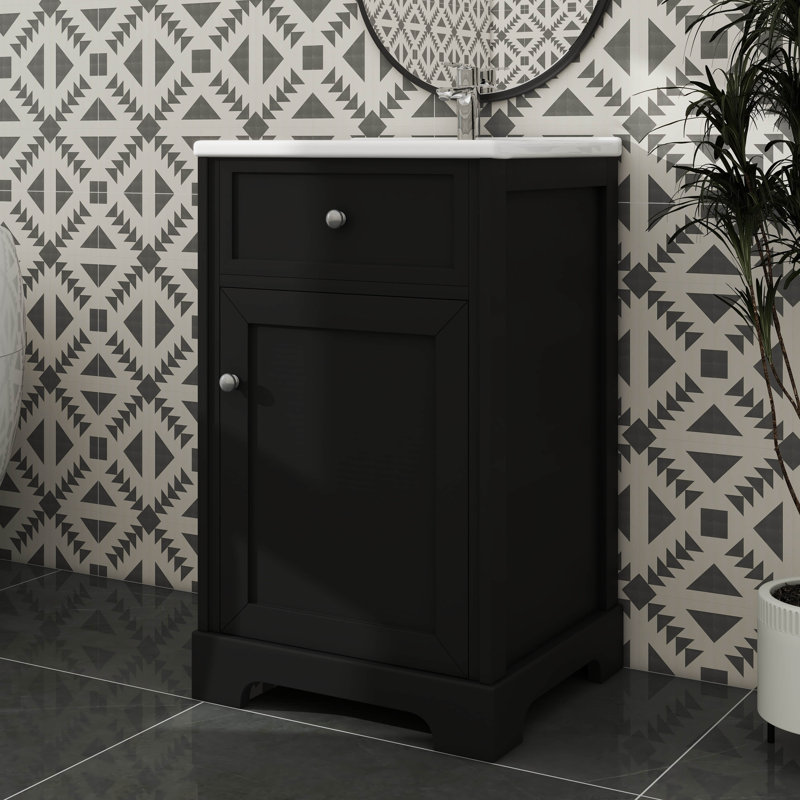 Meuble-lavabo moderne de 20 pouces avec lavabo en céramique et tablette intérieure réglable, Noir