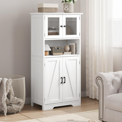 Armoire de cuisine 54 po avec portes en verre et tablettes réglables, huche de rangement autoportante Farmhouse