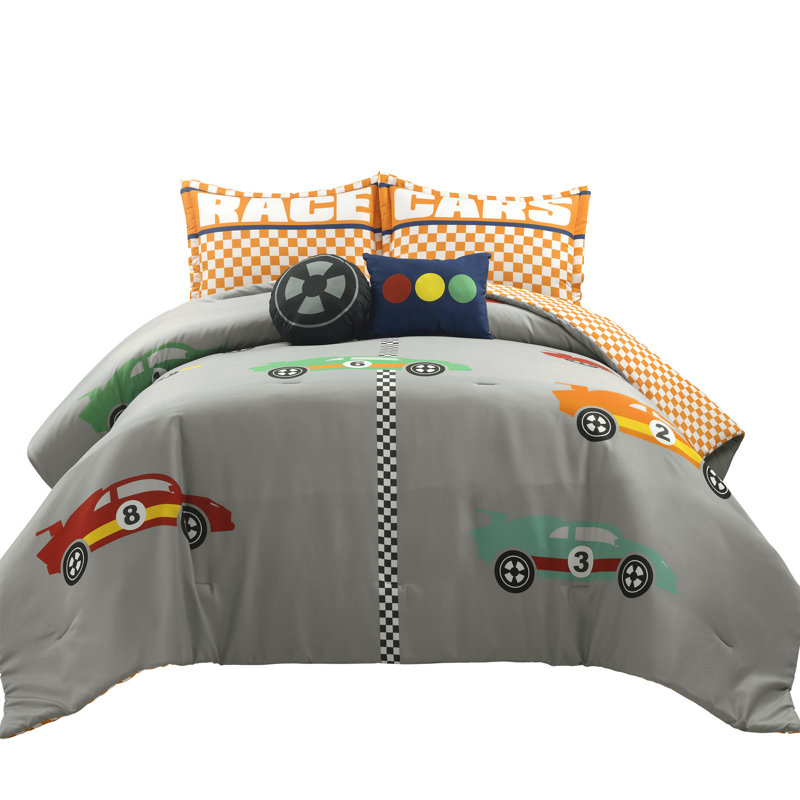 Gray/Orange 5 Piece Comforter Set, Twin Comforter + 3 Standard Shams, White/Black