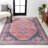 Lesandra Geometric Medallions Machine-Washable Terracotta/Navy Rug-1819636233
