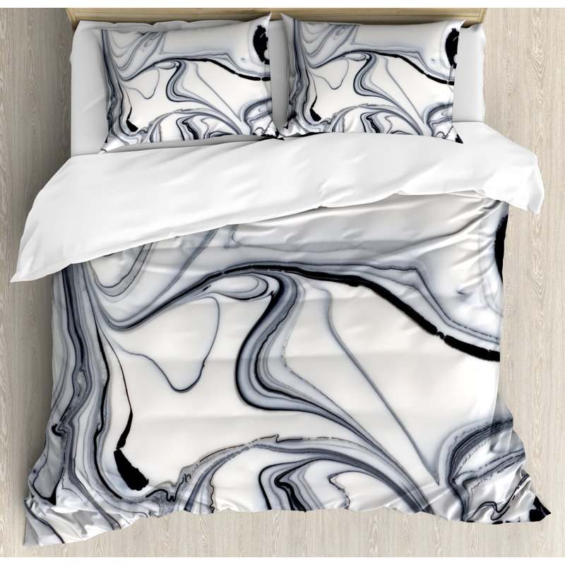 Black and White Marble Queen Duvet Cover Set with Pillow Shams