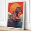 Hippopotamus Rising Retro - Wrapped Canvas-2139072338-2139072340
