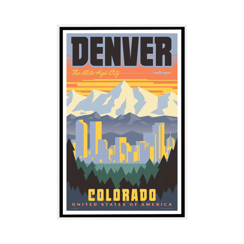 Affiche de voyage Denver par Jim Zahniser-reproduction d’art, H 48 po x l 32 po x P 1,5 po, Toile blanche encadrée