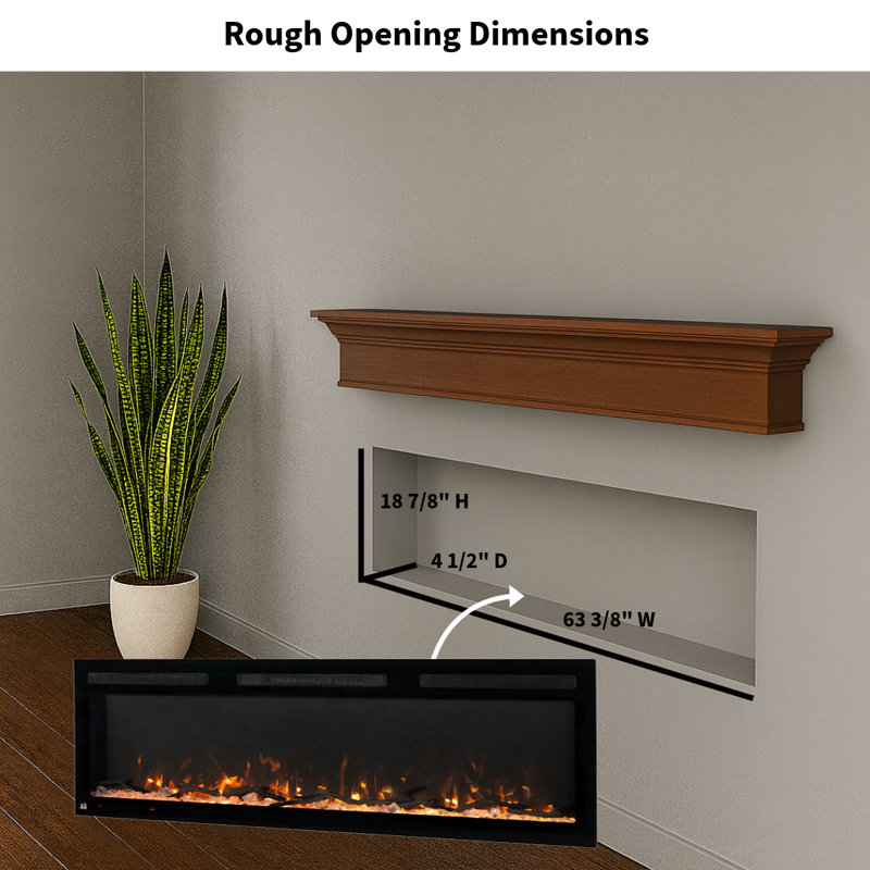 Sideline Fury Smart Electric Fireplace Recessed or Wall Mounted, 20" H x 65" W x 4.5" D