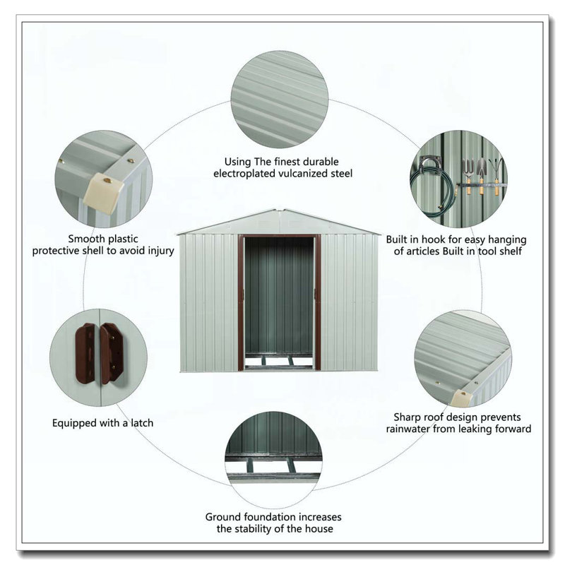 Remise de rangement extérieure en métal 8 pi x 4 pi avec fenêtre et fondation en métal blanc, Blanc