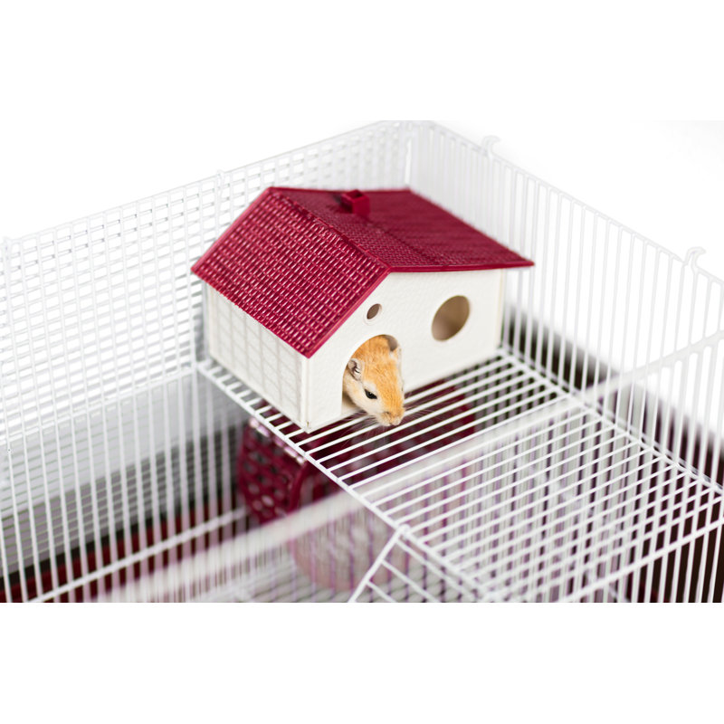 Deluxe White and Red Hamster Cage with Accessories