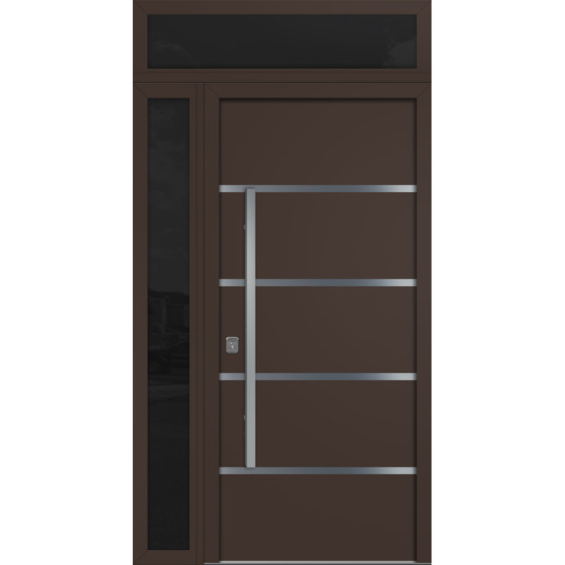 Porte d'entrée extérieure moderne en acier 36 po x 80 po - Inox S3 avec éclairage latéral et traverse, Brun