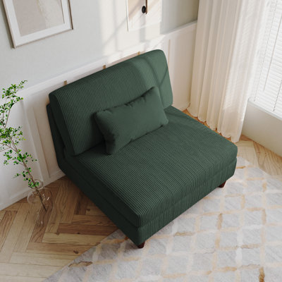 Chaise rembourrée sans accoudoirs en velours côtelé avec dossier rembourré, module de fauteuil simple pour canapé modulaire