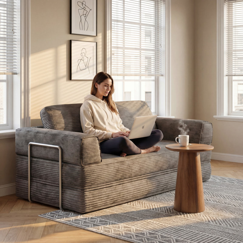 Boneless 80 "Folding Sofa Bed, Convertible Recliner with Fixed Shape Frame, Living Room Compression Corduroy Folding Sofa Bed with Pull-out Bed, No Assembly Required