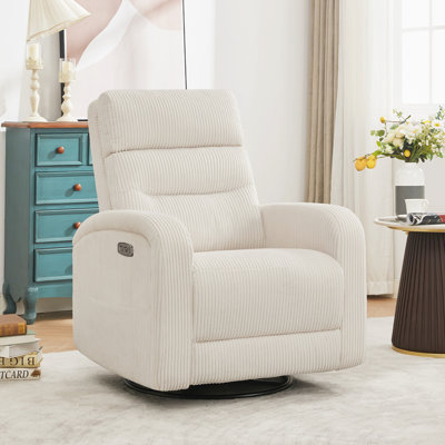 33"W Corduroy Power Swivel Rocker Glider Nursery Recliner with USB & Type-C Charge, Wider Armrest and Double Pockets