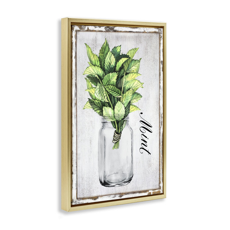  Toile flottante encadrée «Rustic Garden Mint» par Creatif Belle, H 25 po x l 17 po, Cadre flottant métallique doré