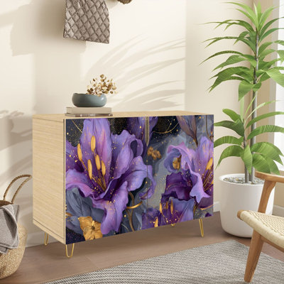 Buffet Buffet avec rangement Moonlight Floral Galaxy Fantasy avec 2 portes pour le salon et la cuisine