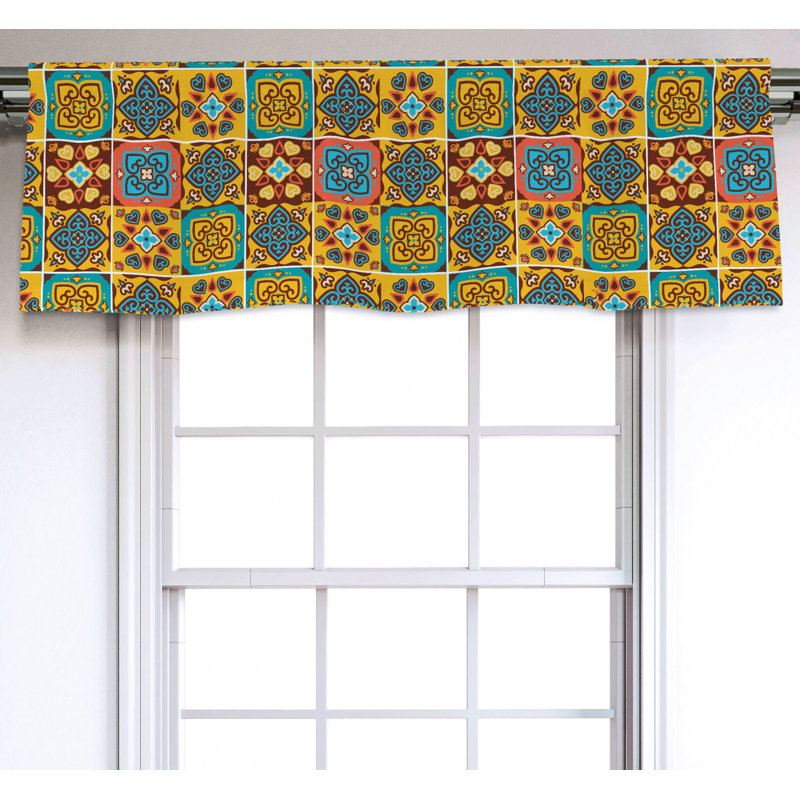 Sateen Geometric Ruffled Window Valance