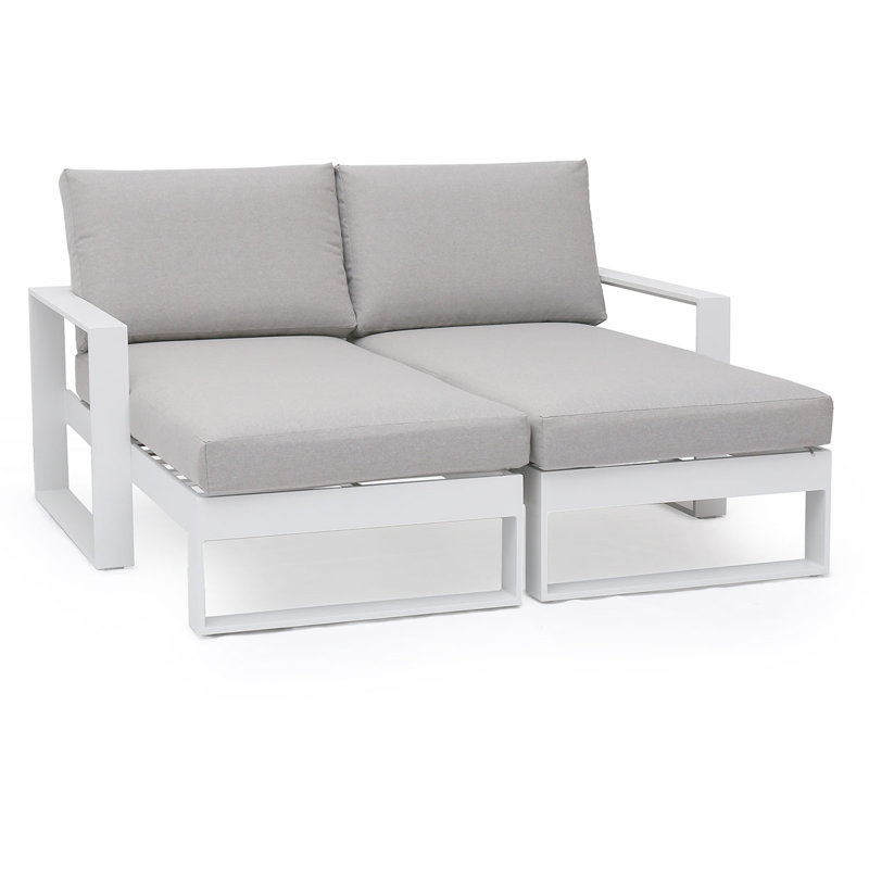 Faiha Aluminium Double Sunlounger - with Side Table - White, Beige, White