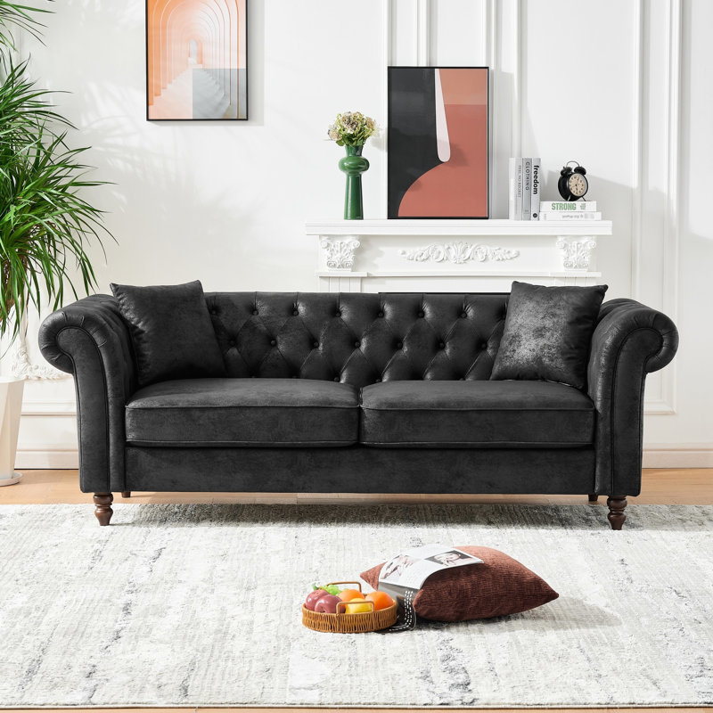Canapé à 5 places en tissu noir Mid-Century moderne, en rouleau, pour salon, bureau, appartement, bois de pin et rembourré de mousse 3 + 2 places noir