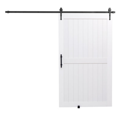 Porte de grange coulissante avec panneau de panneau de fibres à densité moyenne et surface en PVC