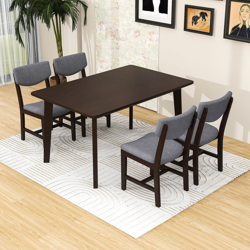 Ensemble de salle à manger rustique 5 pièces avec table en bois et 4 chaises rembourrées, Espresso, Espresso
