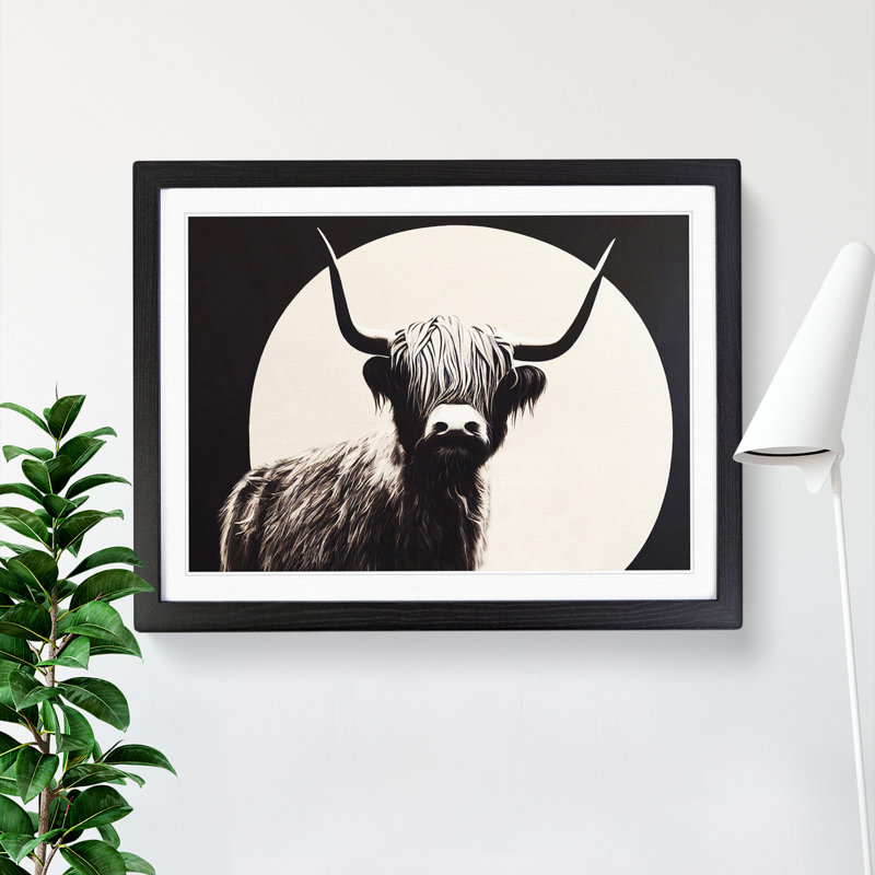 Iconic Highland Cow - Single Picture Frame Print, Black, 46cm H x 64cm W x 2cm D
