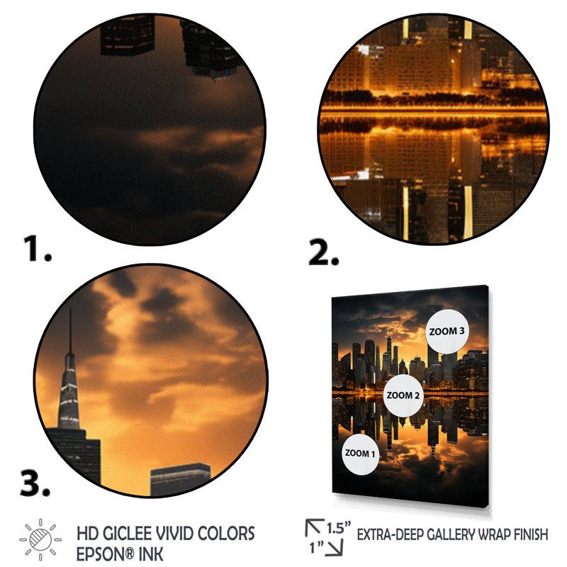 «Blansett Yellow Black Miami City Skylines», reproduction d'art sur toile, H 20 po x l 12 po x P 1 po, Toile tendue