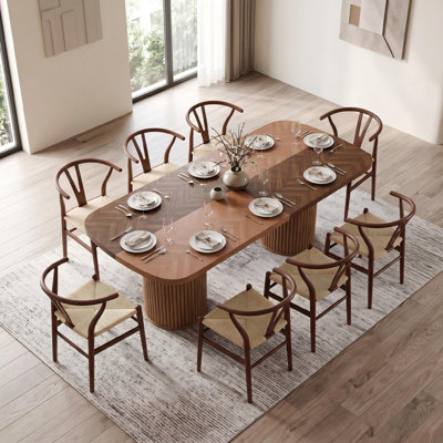 Mid-Century Modern Dining Table Set With MDF Rectangular Table & Metal Chairs For Dining Room & Kitchen