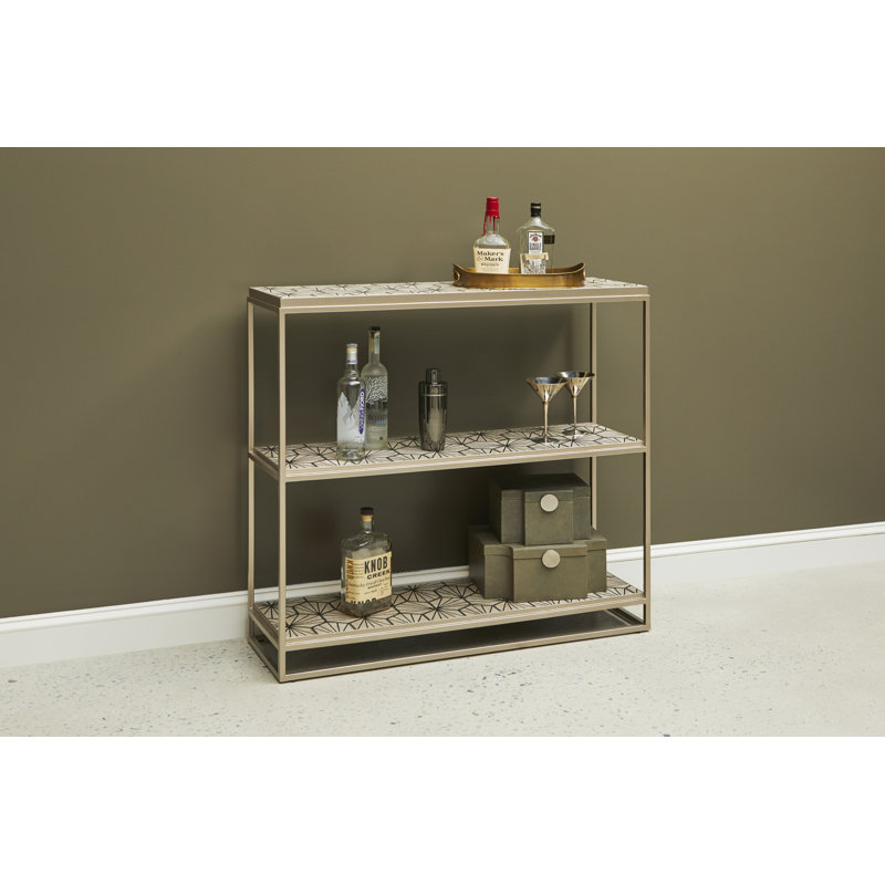 Beige Cream Metal Console Table with Storage Shelves