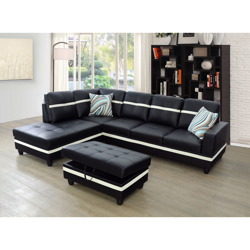 Brevard Faux Leather L-Shaped Sectional, Left Hand Facing, Red