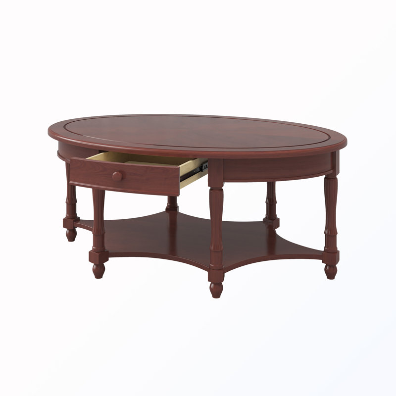 Table basse ovale avec tiroirs et tablettes, Cerisier