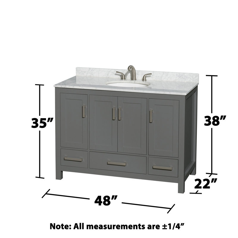 Sheffield 48" Freestanding Single Bathroom Vanity with Marble Top, White Carrara Marble, Dark Gray