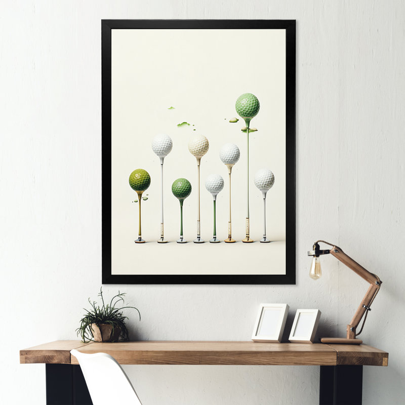 Caidy Minimalisme Golf Tees V - art mural golf, H 32 po x l 16 po x P 1 po, Cadre photo noir