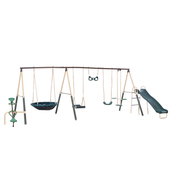 Deerfield Metal Swing Set with Slide and See-Saw