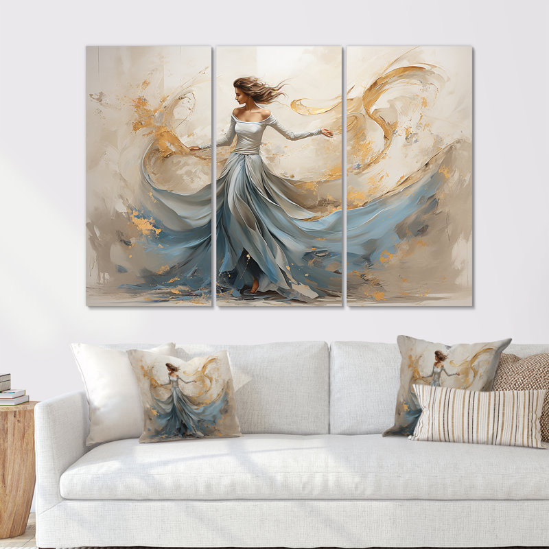 Minimalisme blanc et bleu Dance I - ensemble de reproduction d'art mural Dance, H 28 po x l 36 po