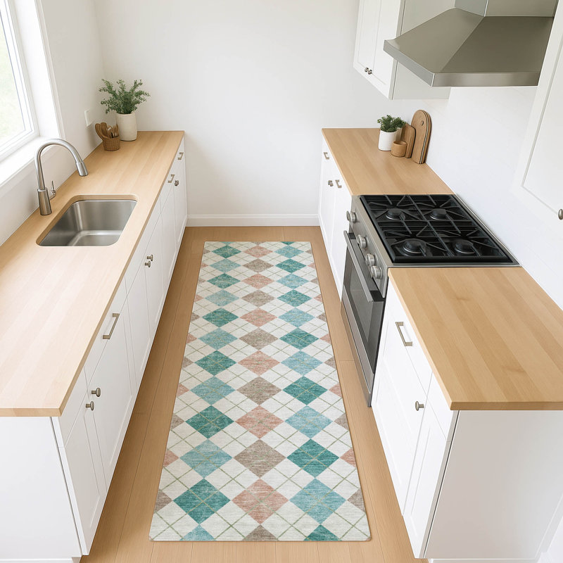 Machine Washable Indoor/Outdoor Kaczor ACN2238 Geometric Rug, Runner 2'3" x 7'6"