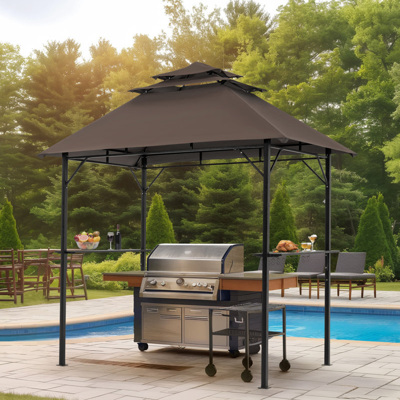 Pavillon de jardin d'extérieur imperméable à l'eau à 3 niveaux avec auvent ventilé 8 x 5 pi Pamapic BBQ