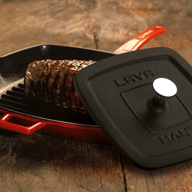 Lava Cast Iron 8.27 X 8.27  Inch Non-stick Enameled Cast Iron Square Grill Press - Matte Black