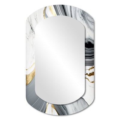 Faribault Abstract Geode Marble Waves Grey II - Abstract Cylinder Decorative Wall Mirror, Modern Asymmetrical Mirror, Printed Metal Art