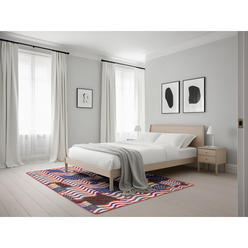 Tapis rose à motifs/zone marron, Rectangle 5 pi x 7 pi