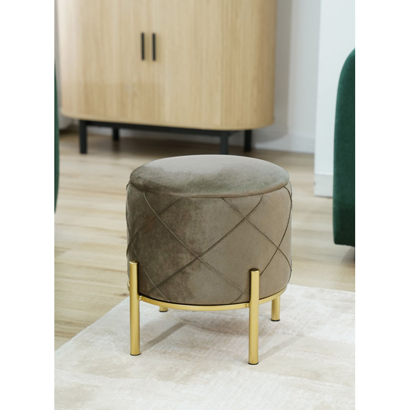 Adlei 37cm Wide Velvet Tufted Circle Pouffe Ottoman with Storage