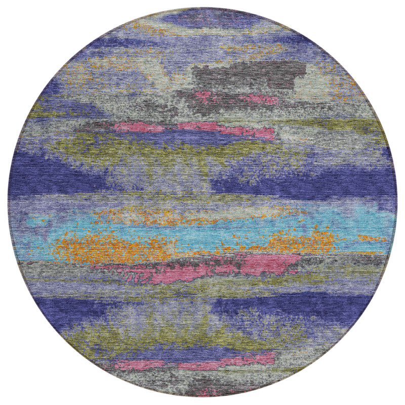Aleighna Area Rug with Non-Slip Backing, Round 8'