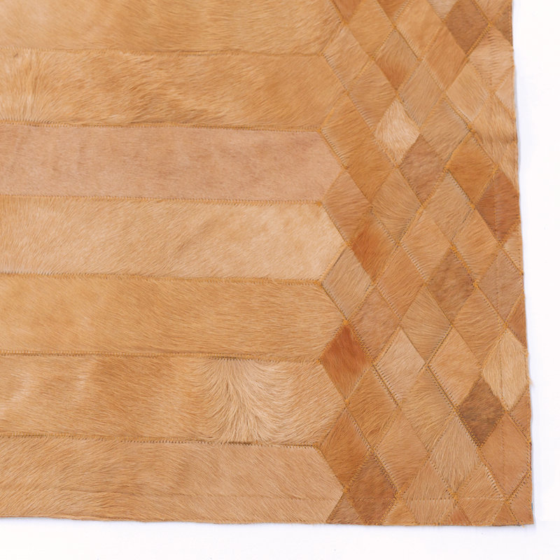 Cowhide Geometric Area Rug in Cognac, Rectangle 9’ x 12′