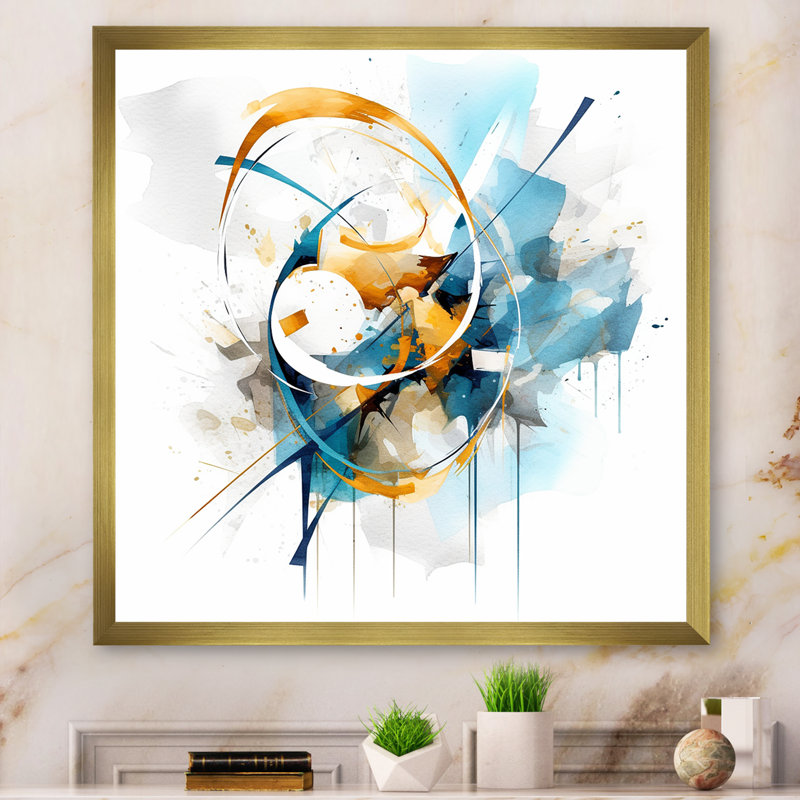 «Blue Gold surreal melody I», reproduction d'art sur toile abstraite, Cadre photo doré simple, H 36 po x l 36 po x P 1,5 po