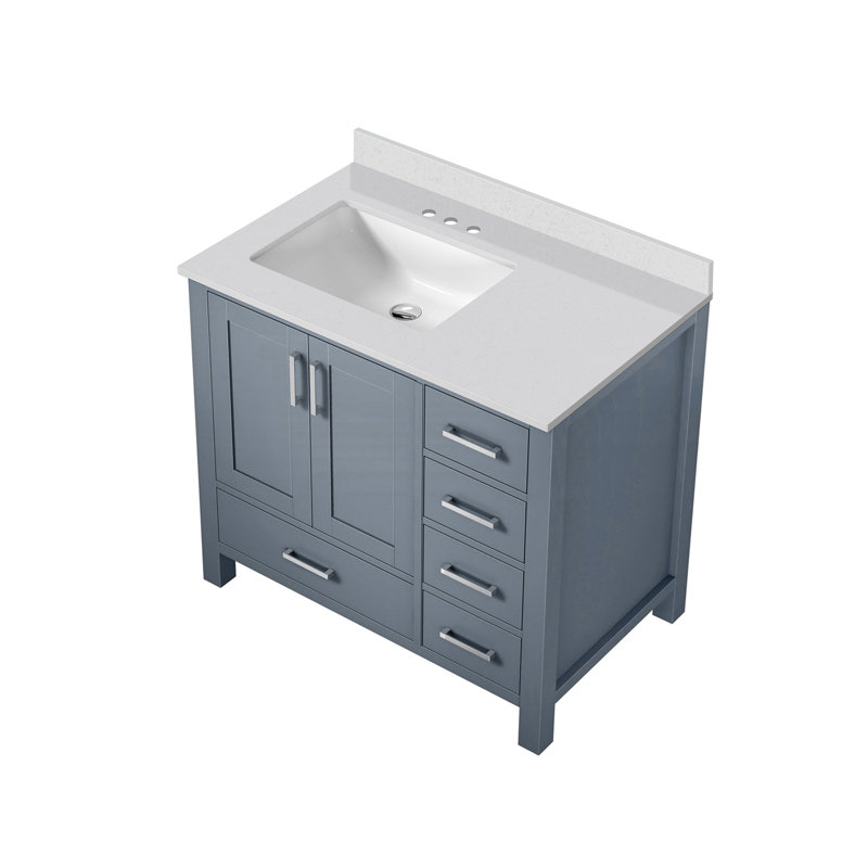 Meuble-lavabo décalé avec comptoir en quartz et miroirs, Gris foncé